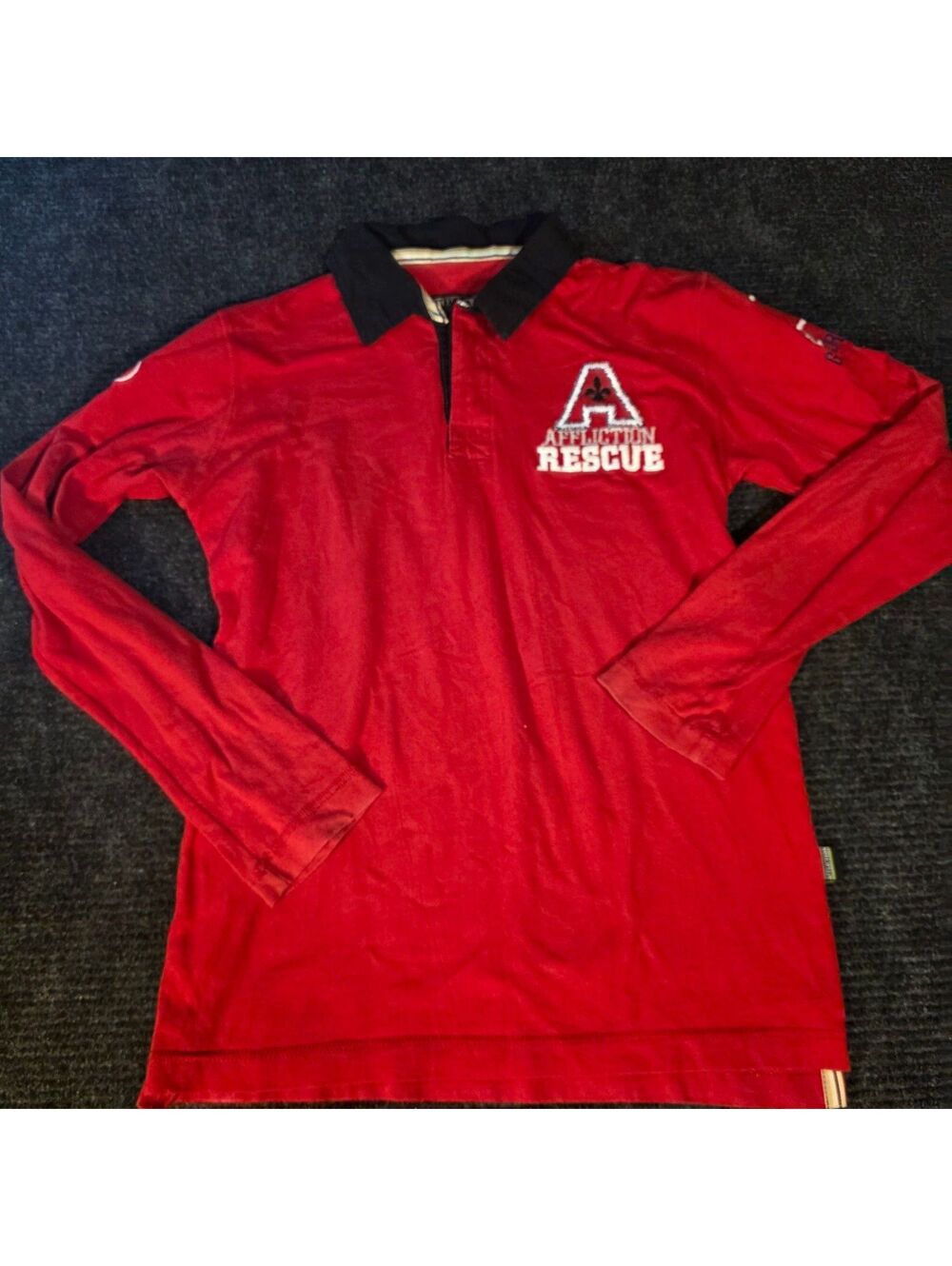 Affliction Rescue Long Sleeve Polo Shirt Red Black Collar Size M